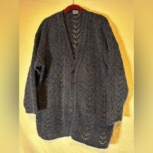 Lizwear Sweater Cardigan MBlue Speckle Open Knit Oversized VTG 90s